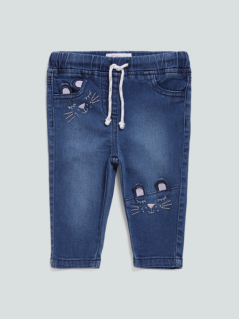 HOP Baby Blue Mid Wash Kitty Jeans