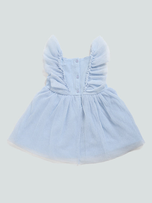 HOP Baby Self Striped Shimmery Blue Ella Dress