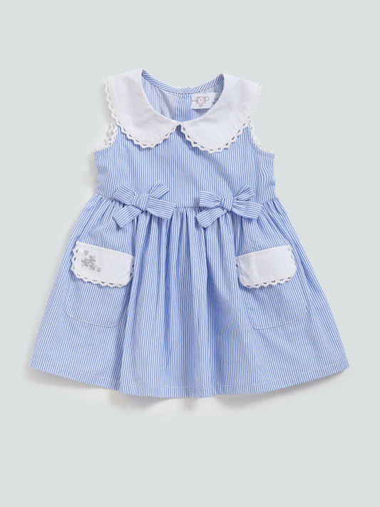 HOP Baby Blue Striped Peter Pan Collar Dress