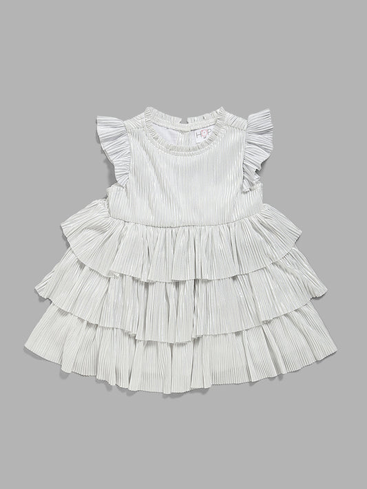 HOP Baby Self-Striped White Tiered Dress