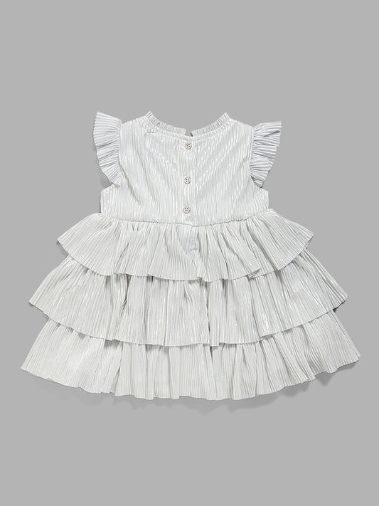 HOP Baby Self-Striped White Tiered Dress