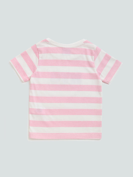 HOP Kids Pink Striped Sequin Design T-Shirt