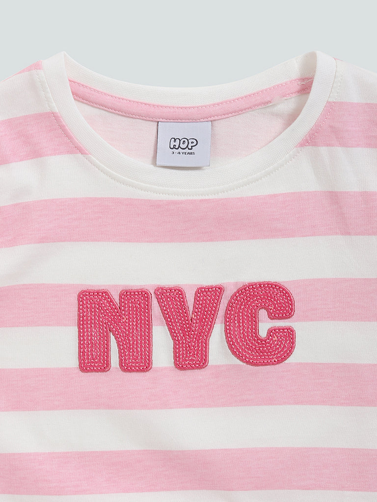 HOP Kids Pink Striped Sequin Design T-Shirt