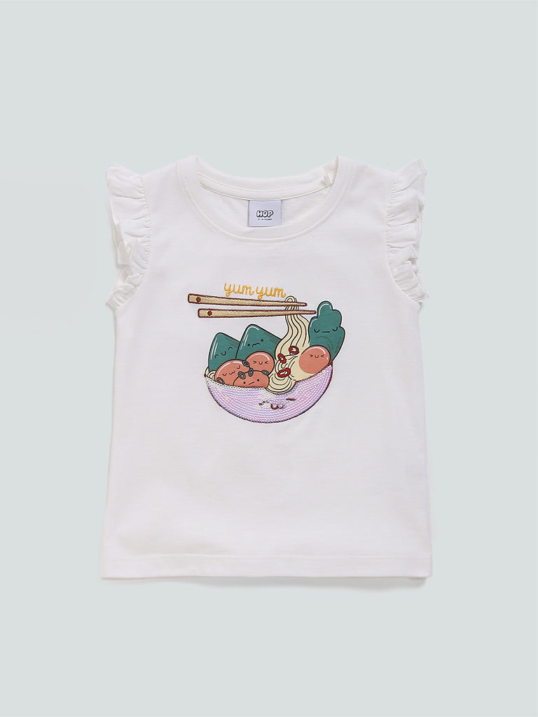 HOP Kids Yummy Food Printed White T-Shirt