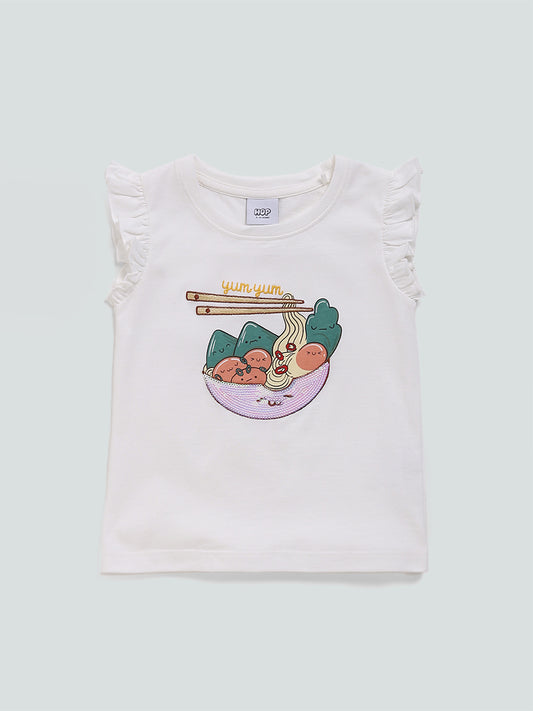 HOP Kids Yummy Food Printed White T-Shirt
