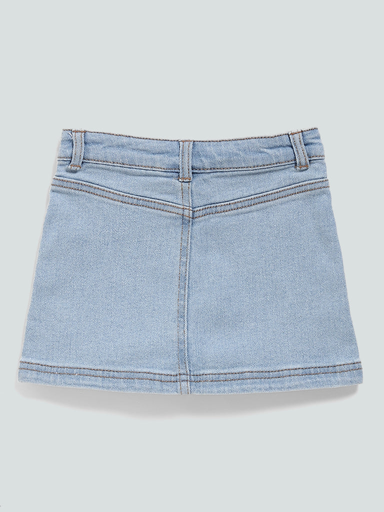 HOP Kids Embroidered Pocket Light Blue Denim Skirt