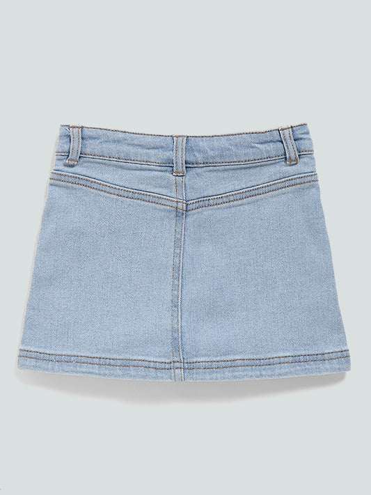 HOP Kids Embroidered Pocket Light Blue Denim Skirt