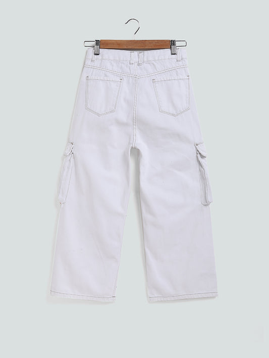 Y&F Kids White Relaxed - Fit High - Rise Cargo Jeans