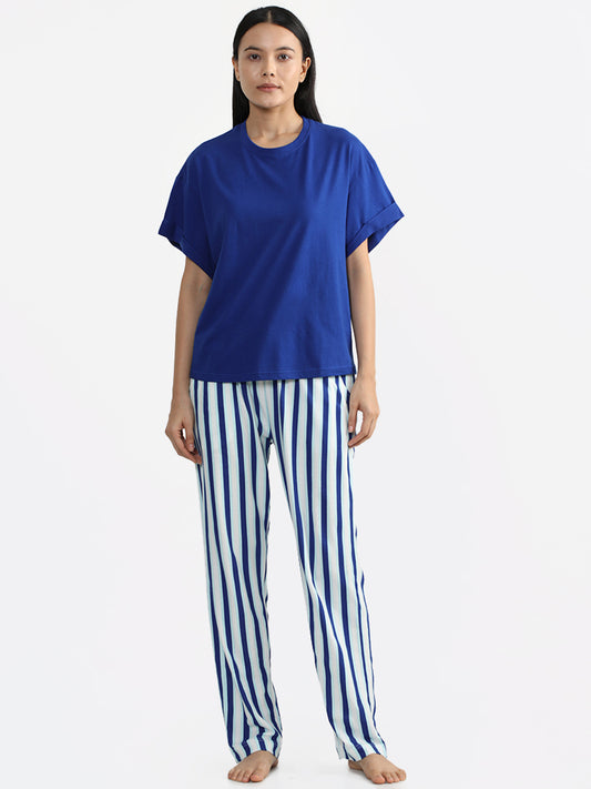 Wunderlove Sleepwear Solid Cobalt Blue Relaxed Fit T-Shirt