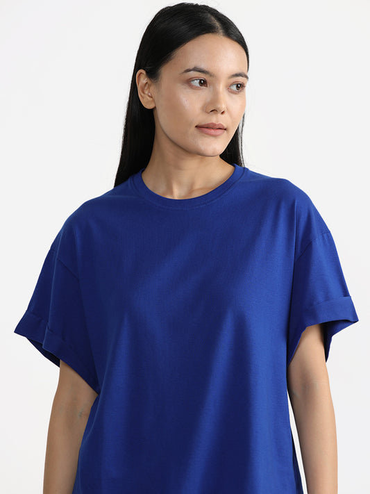 Wunderlove Sleepwear Solid Cobalt Blue Relaxed Fit T-Shirt