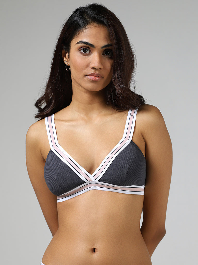 Buy Superstar Charcoal Ribbed Bra from Westside