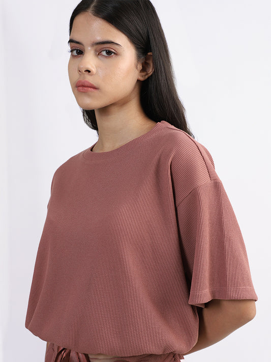 Superstar Brown Drop Shoulder Tie Up Top