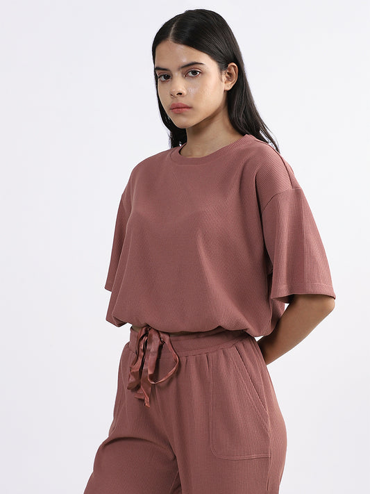 Superstar Brown Drop Shoulder Tie Up Top
