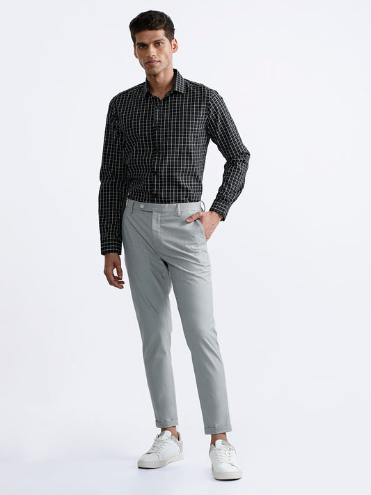 WES Formals Black Checked Slim Fit Shirt