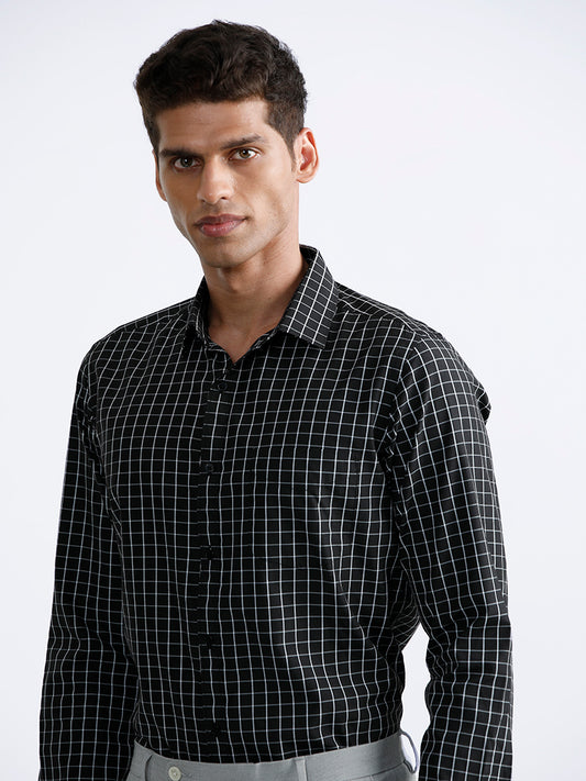 WES Formals Black Checked Slim Fit Shirt