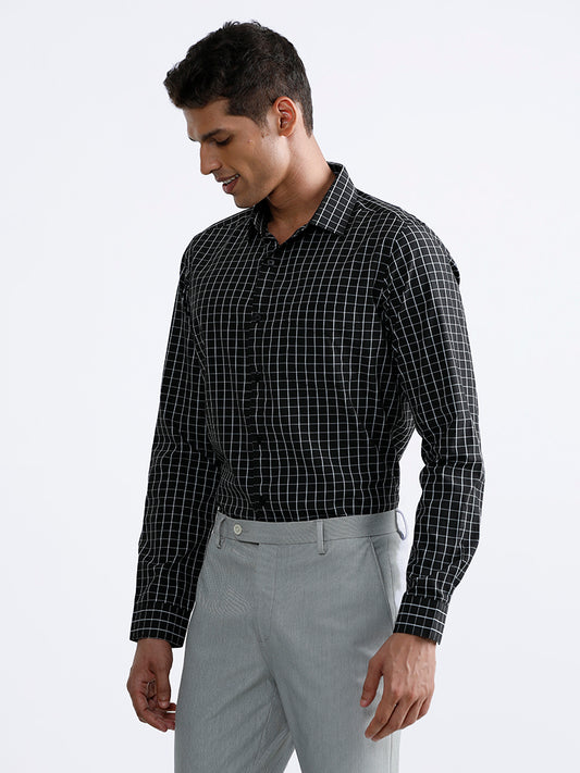 WES Formals Black Checked Slim Fit Shirt