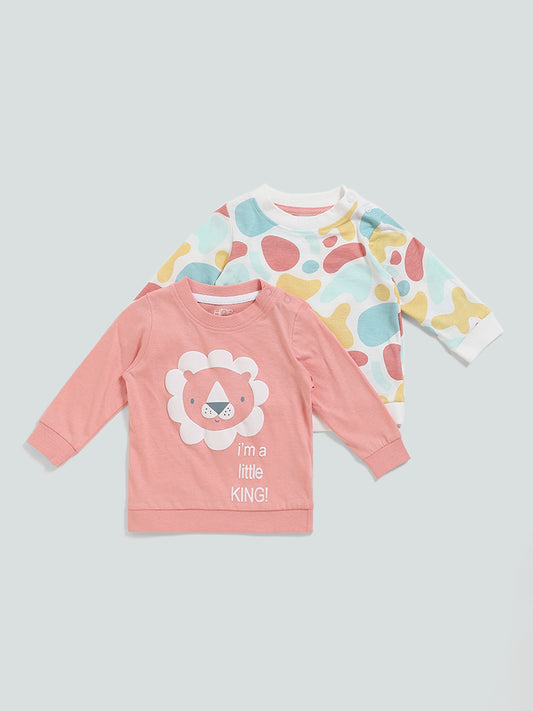 HOP Baby Multicolored Lion and Abstract Printed T-Shirt Set - Pack of 2