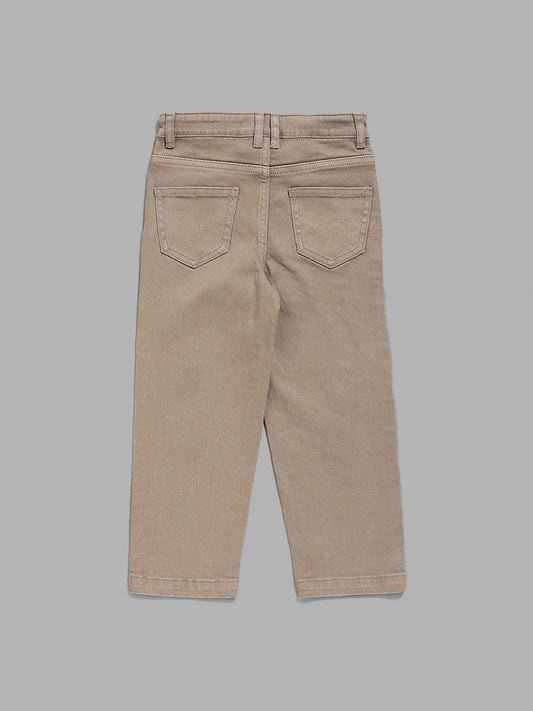 HOP Kids Solid Beige Relaxed - Fit Mid - Rise Denim Jeans