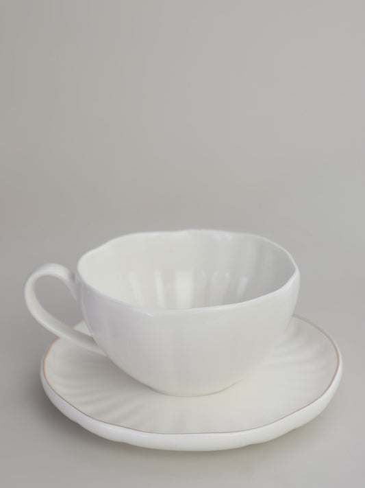 Westside Home White Stripe Natural Cup & Saucer