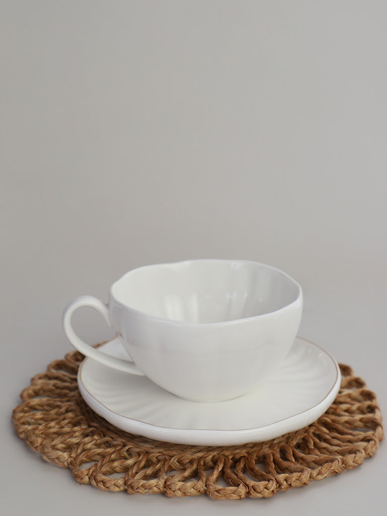 Westside Home White Stripe Natural Cup & Saucer