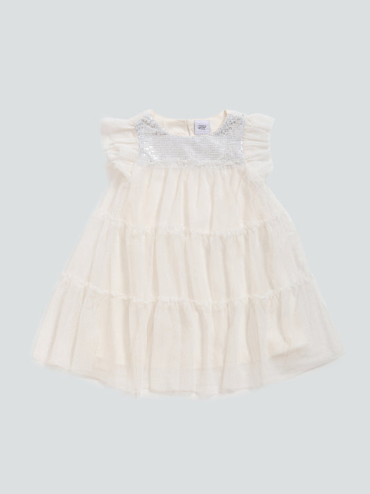 HOP Kids White Panel Embroidered Dress