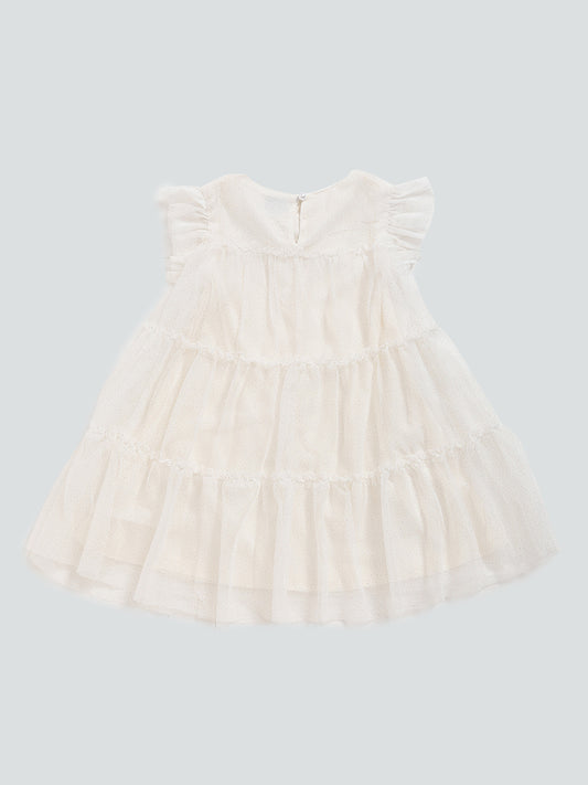 HOP Kids White Panel Embroidered Dress