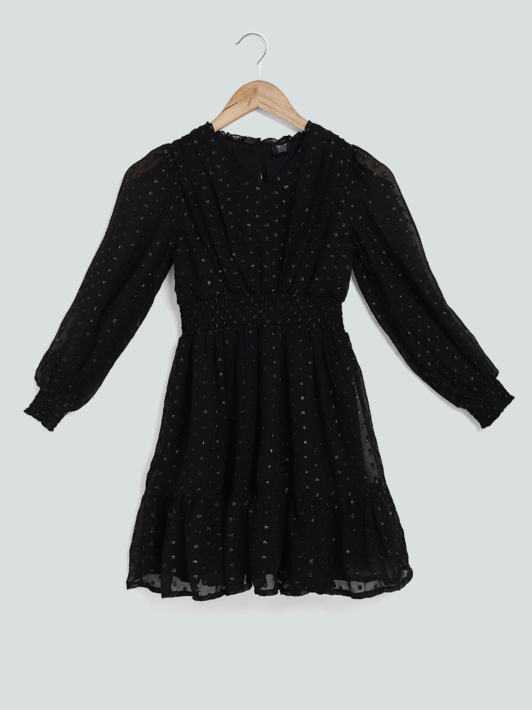 Y&F Kids Shimmery Polka Dots Black Dress