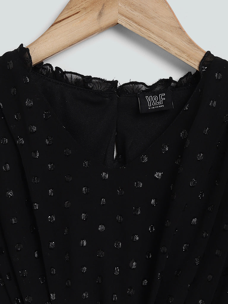Y&F Kids Shimmery Polka Dots Black Dress