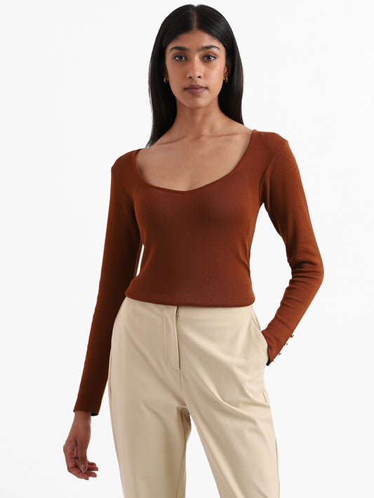 Wardrobe Solid Tan Pull Over Top