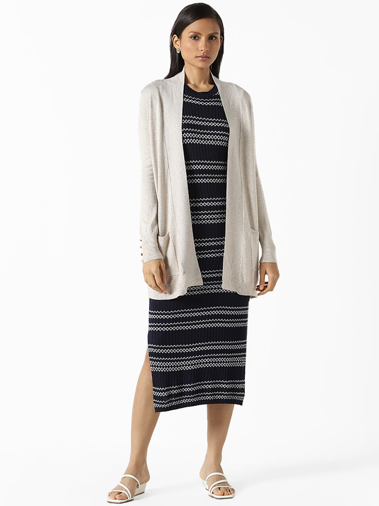 Wardrobe Solid Beige Knitted Shrug