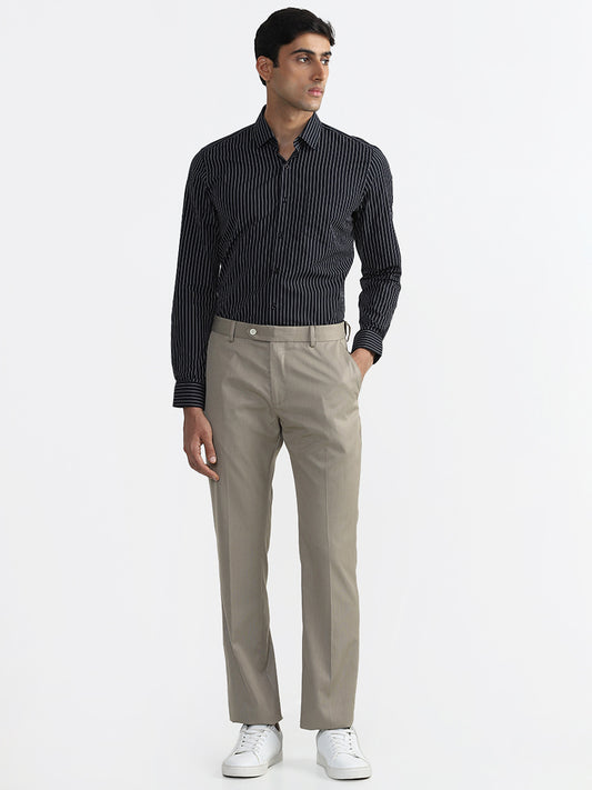 WES Formals Black Striped Slim Fit Shirt