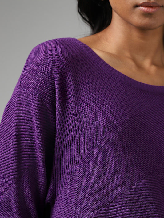 LOV Purple Crisscross Striped Sweater