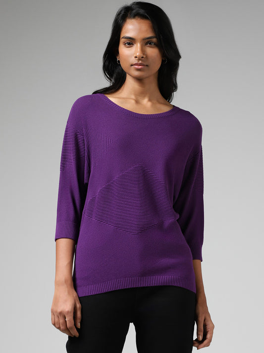 LOV Purple Crisscross Striped Sweater