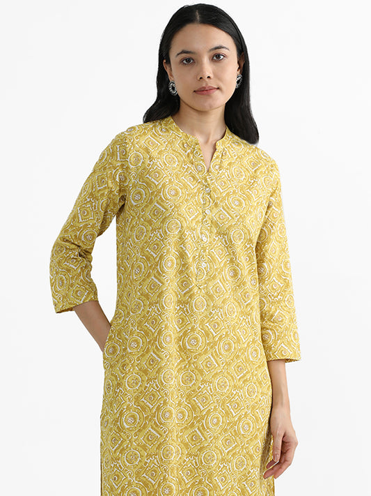 Utsa Yellow Batik Jaal Printed Kurta