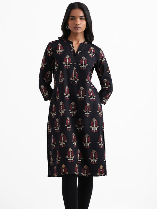 Utsa Jamdani Floral Buta Printed Black Kurta