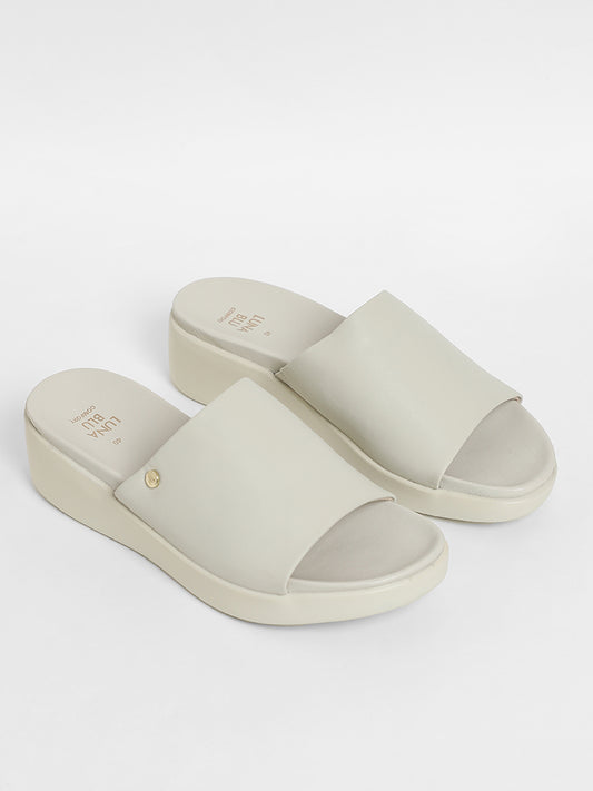 LUNA BLU Off-White Full Band Slip-On Sandals