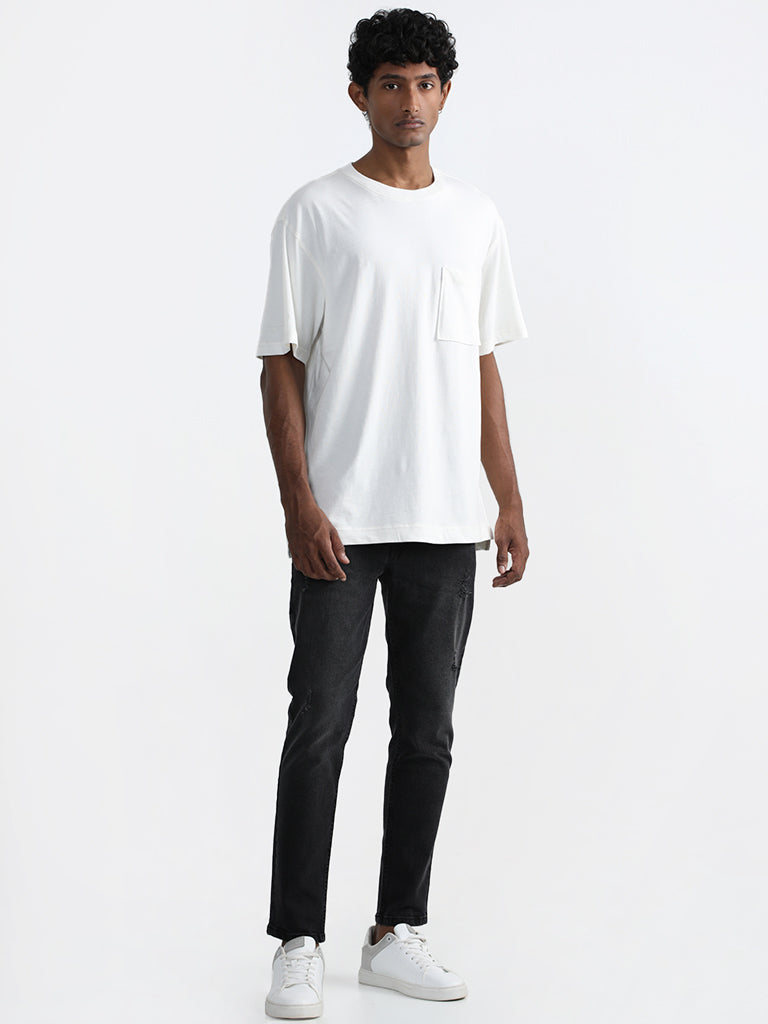 Nuon Solid Off-White Relaxed Fit T-Shirt