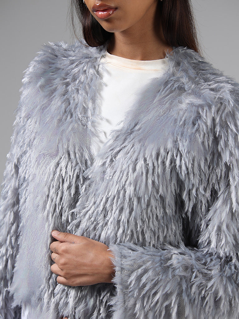 Grey shaggy cardigan sale