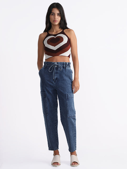 Nuon Brown Woven Crop Tank Top