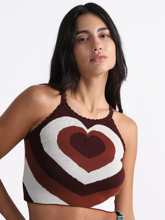 Nuon Brown Woven Crop Tank Top