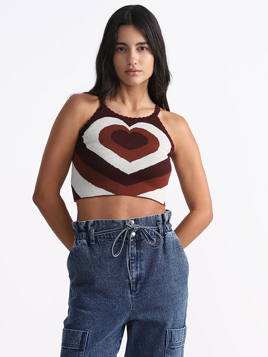 Nuon Brown Woven Crop Tank Top