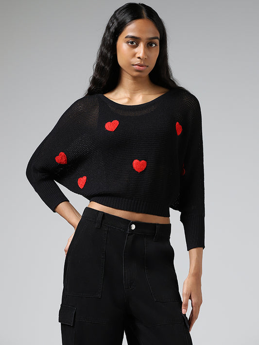 Nuon Black Heart Embroidered High Low Top