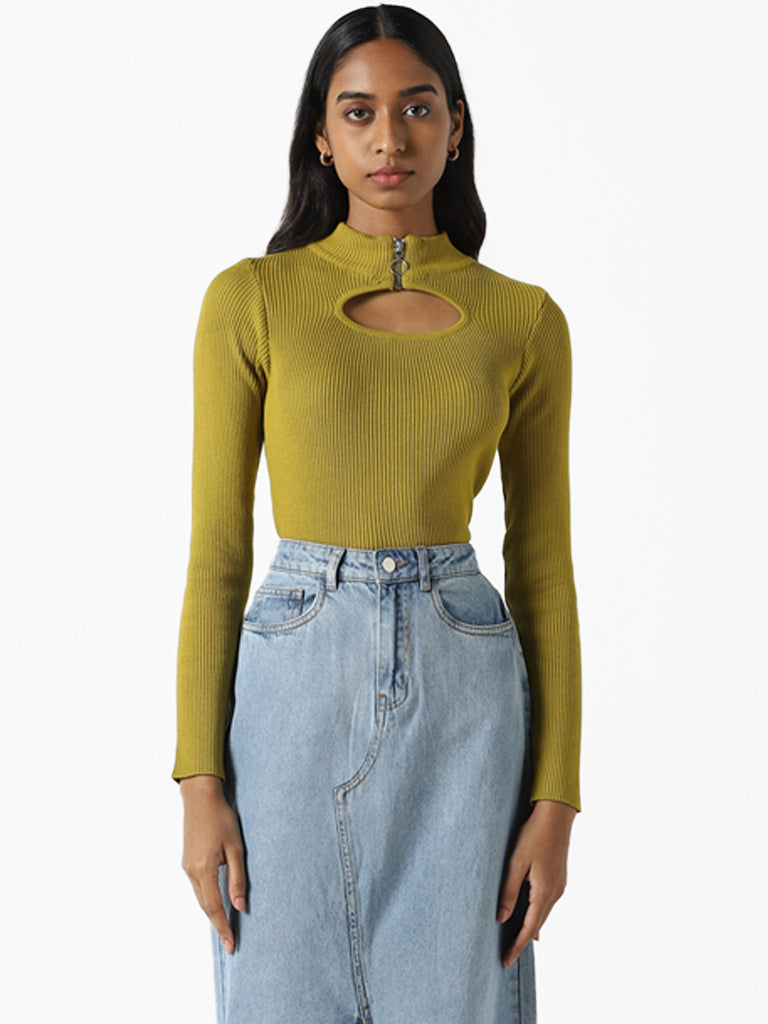 Nuon Plain Lime Green Cut-Out Top