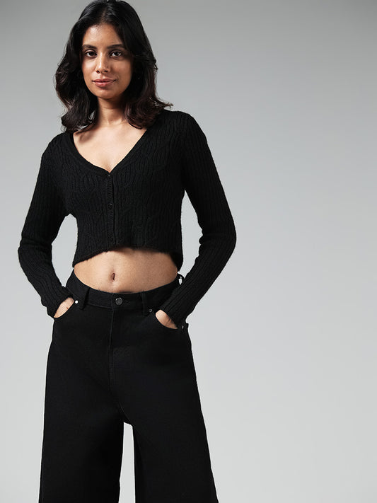 Nuon Black Knitted Crop Sweater