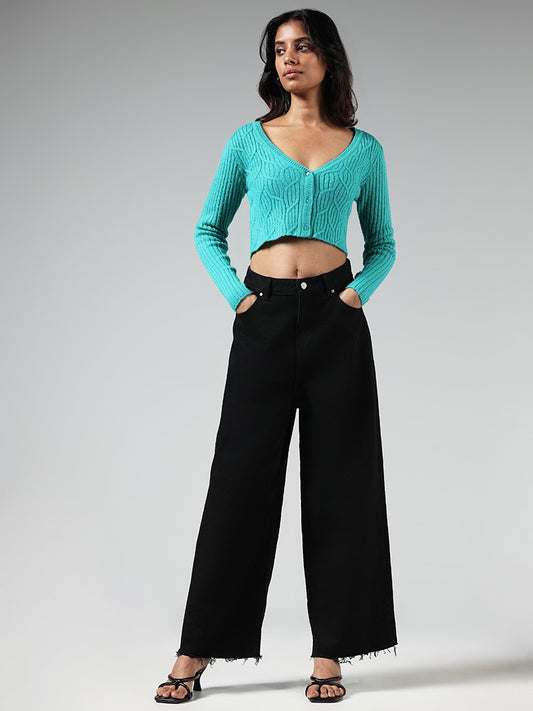 Nuon Blue Knitted Crop Sweater