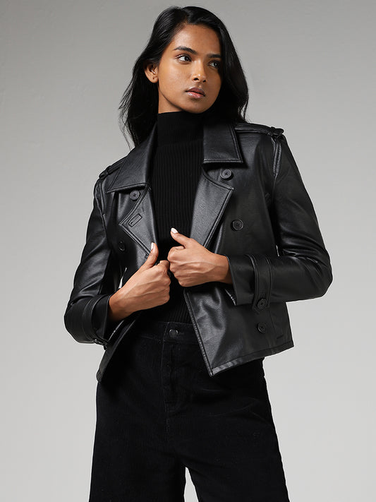 LOV Black Double Breasted Leather Jacket