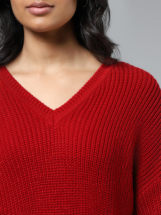 LOV Red Pointelle Knit Sweater