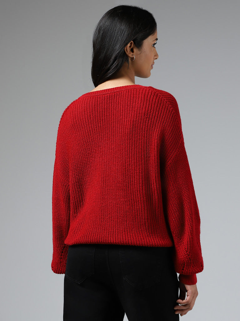 Buy LOV Red Pointelle Knit Sweater from Westside