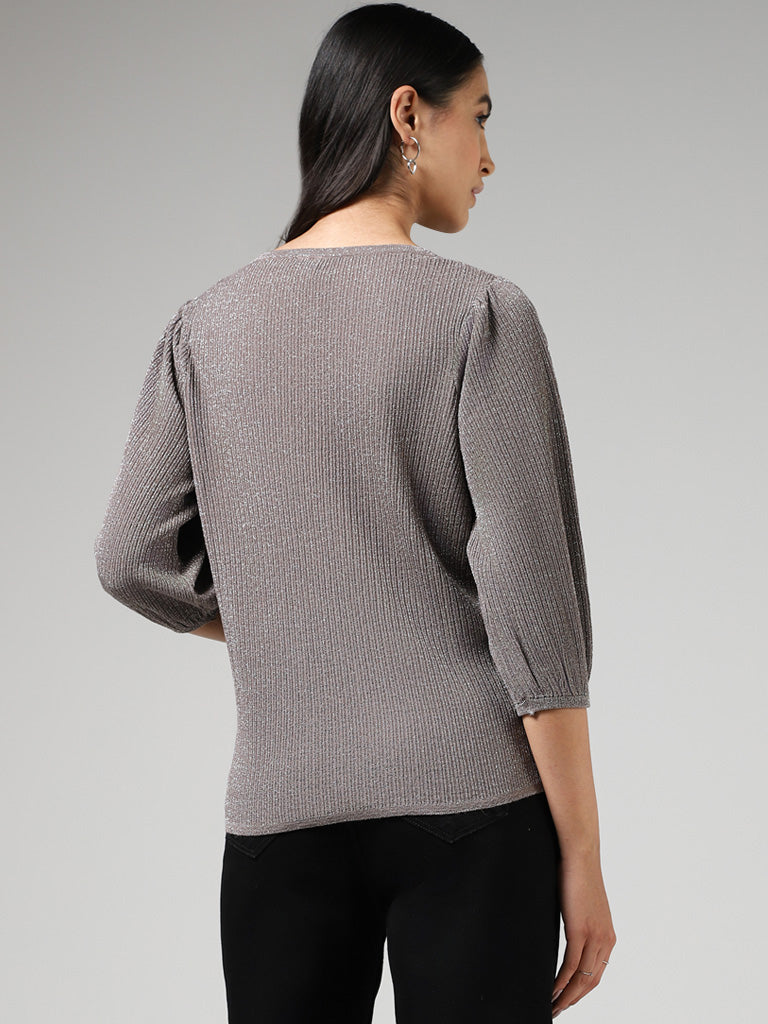 LOV Grey Fluted Shimmer Sweater
