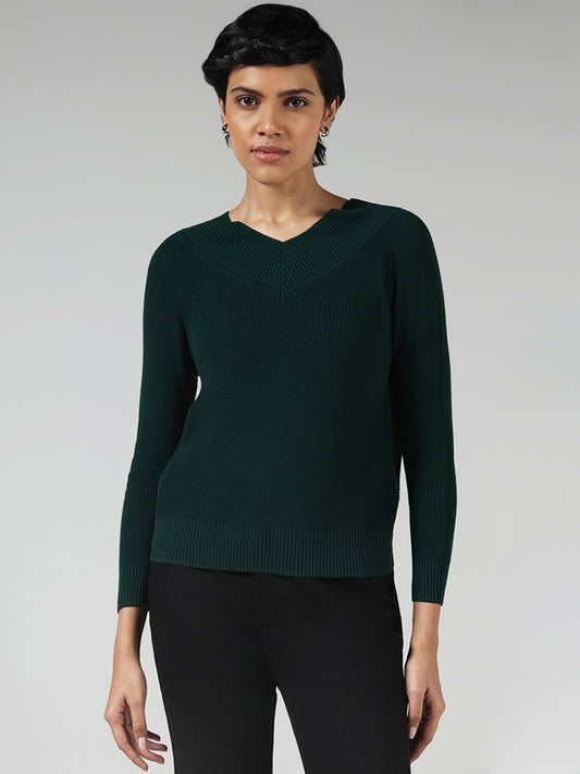 LOV Green Solid Sweater